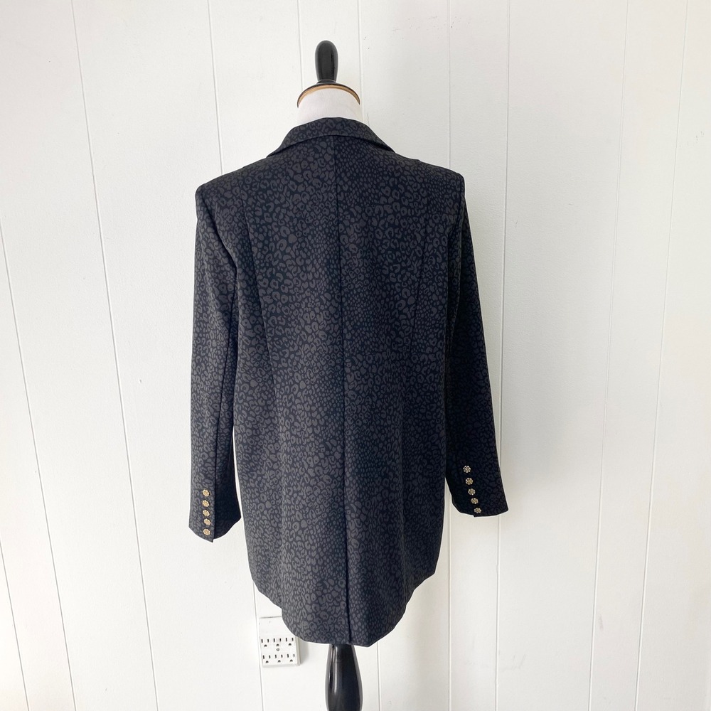 Soft Surroundings Black Leopard Print Blazer Gold Button Large Petite LP - Picture 2 of 12